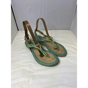 BOC Born Concept Womens 9M Thong Slingback Sandal Teal Leather Gold Metallic